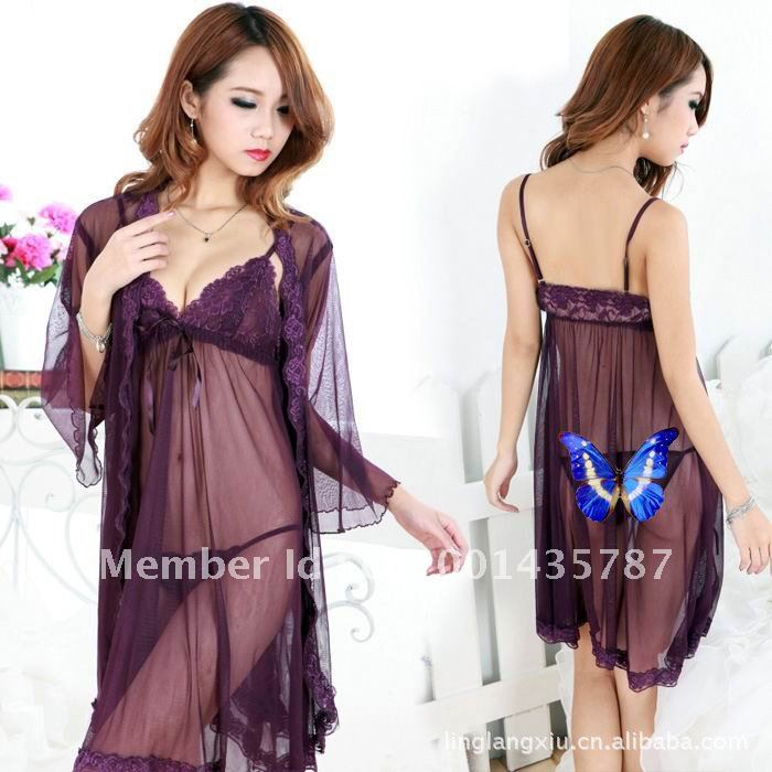 Free shipping Sexy lingerie Deep V Sleepwear G-string lace lady dressgood quality 3207