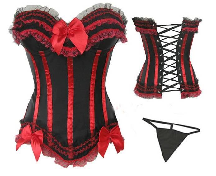 Free shipping!! sexy lingerie Elegant Black and Red Corset with G-string 8138