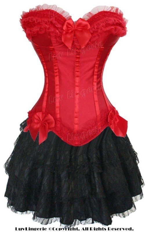 Free shipping!! sexy lingerie Elegant Red Corset with G-string + Mini Skirt