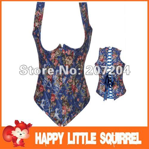 Free shipping Sexy lingerie Flower Braces Overbust burlesque costume Corsets S-XL Wholesale push up
