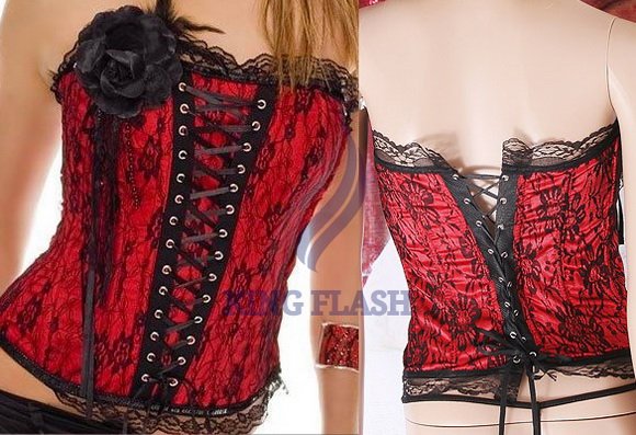 Free Shipping Sexy Lingerie Lace underwear body shaper Red and Black corset bustier with Corsage+G-string