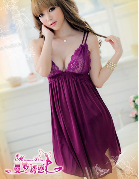 Free shipping Sexy lingerie night fire suit Elastic purple appeal sexy long skirt type short skirt type pajamas