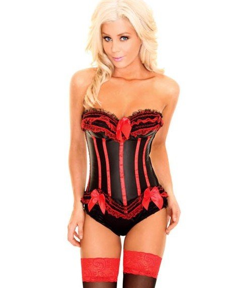 Free shipping!! sexy lingerie women's underwear Elegant Black and red Corset with G-string 8138