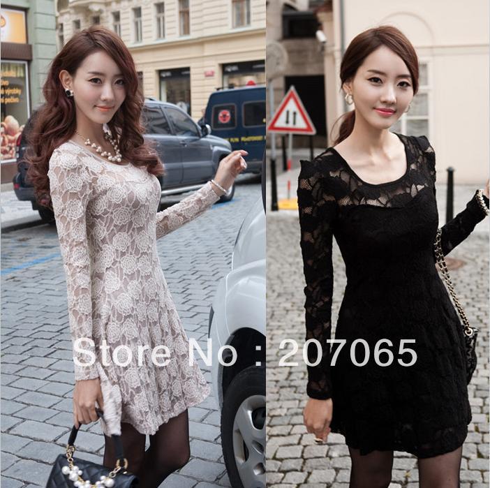 Free shipping sexy lone sleeve lace ladies dresses,women dresses 2colour size M,L,XL