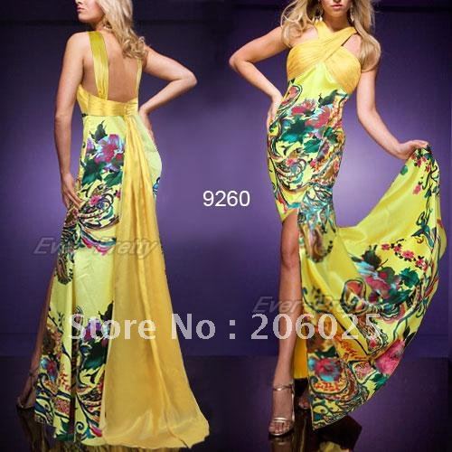Free Shipping Sexy Luxury Flower Printed Criss-Cross Evening Dresses  09260YL