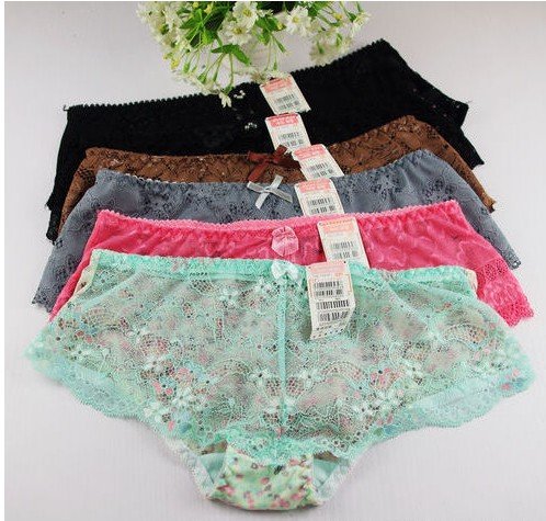 Free Shipping Sexy Mesh + Lace Lady's Briefs Print  Floral /Leopard DNW30