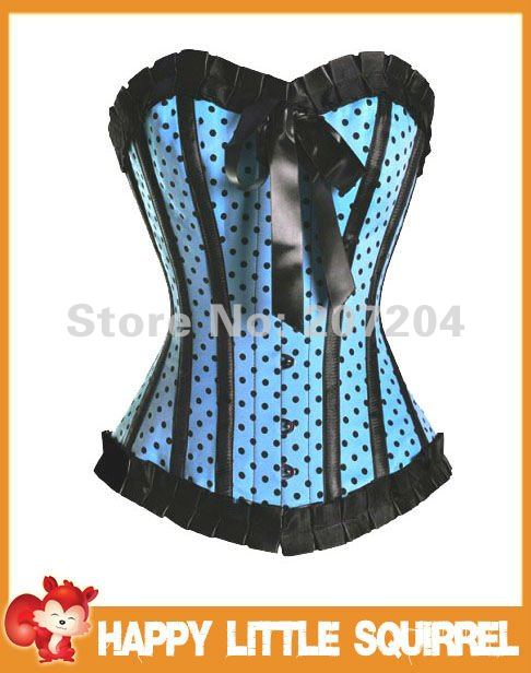 Free Shipping Sexy Outwear Burlesque Polka Dot Lace up Corset Party Corsets Costume Lingerie +G-strings push up