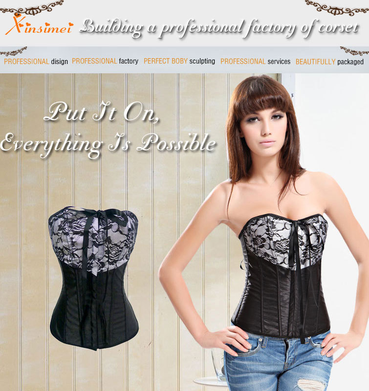 Free Shipping Sexy Overbust Black  Corset