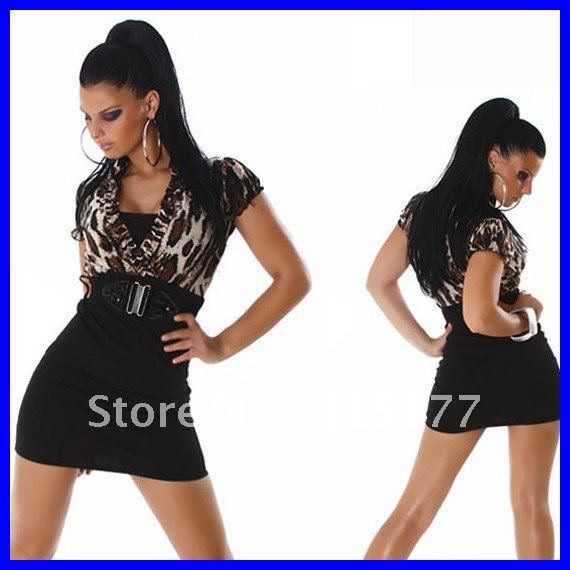 Free shipping Sexy Pencil Dress With Belt Leopard Sexy clubwear Dress new fashion 2012 Wholesale 10pcs/lot  Summer dress 2575