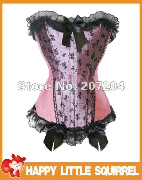 Free Shipping Sexy Pink Outwear Lace up Corsets Costume Lingerie +G-strings push up