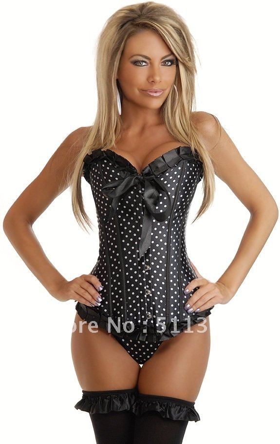 Free shipping,sexy polka corset,S-2XLavailable,7108-BLK,wholesale sexy lingerie