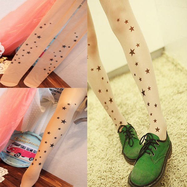Free Shipping Sexy S Star Tattoo Pantyhose Transparent Sock Stockings Tights Leggings