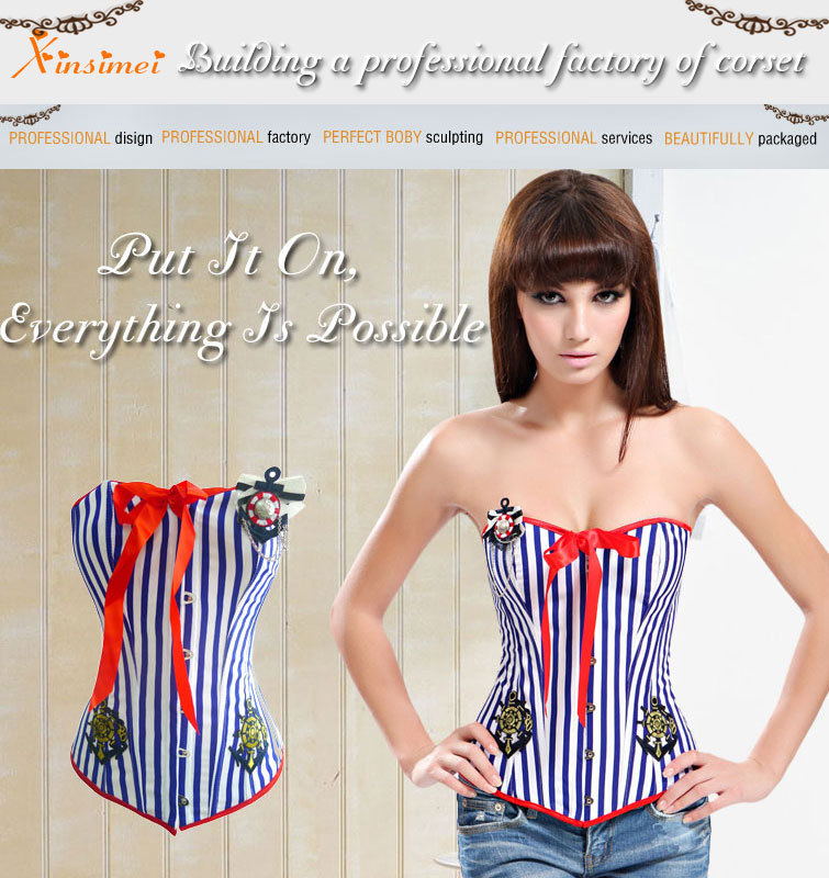 Free Shipping Sexy Sailor Style Overbust Corset