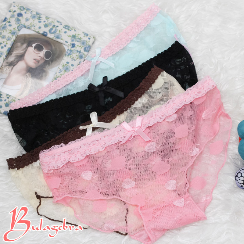 Free shipping Sexy Translucent hollow lace gauze cutout low-waist female briefs panties