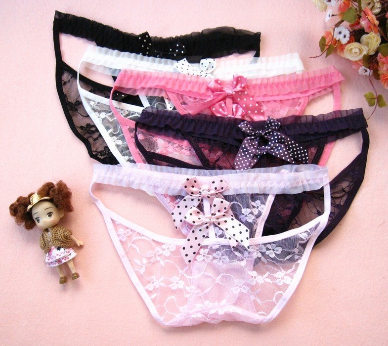 Free shipping,sexy transparent G-string with bow, floral grenadine women lingerie with lacework,2012 pop style,sexy and cute