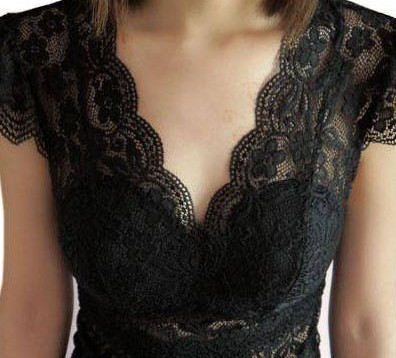 Free shipping  Sexy V-neck pad short-sleeve cutout full lace spaghetti strap basic  lace shirt