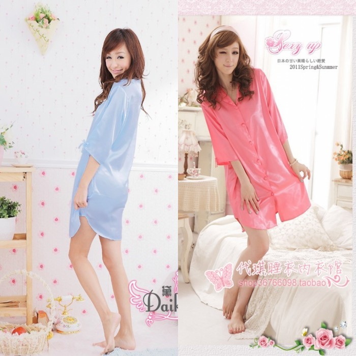 FREE SHIPPING Sexy viscose sleepwear loose women's silk nightgown female silk shirt sleepwear lounge