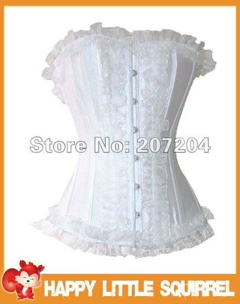 Free Shipping + Sexy White Corsets Costume Lingeries Outwear Lace up Corsets + G-strings push up