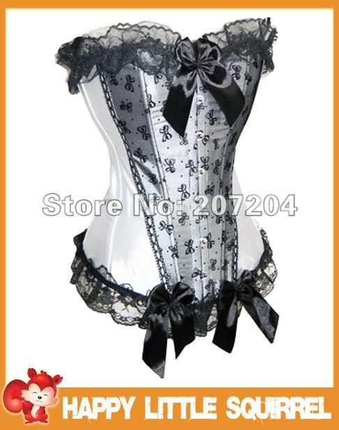 Free Shipping + Sexy White Lace up Corsets Costume Lingerie Outwear  + G-strings push up