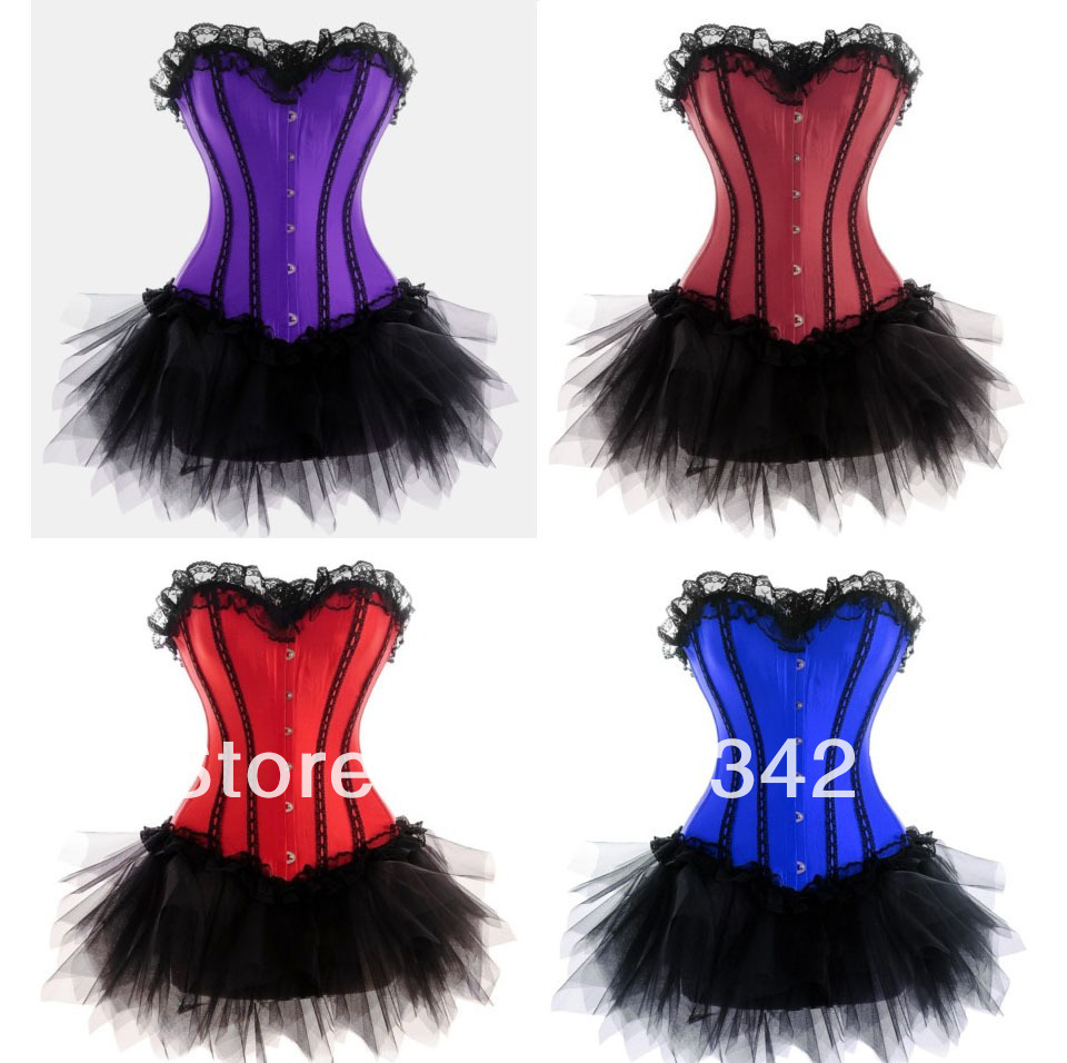 Free shipping Sexy women corset+G String+Mini Tutu Sets,Sexy Shaper for women, Push Up Bustier,Lace Up bandeau Costumes.