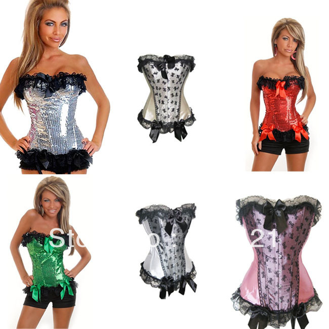 Free shipping Sexy Women Corset+G String Set Lingerie,cincher,Lace Up Bodysuit,Fringe Shaper Tops,Push Up Bustier XXL