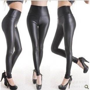 Free Shipping Sexy Women Faux Leather Stretch High Waist Plus Size Pants Leggings  ,Matt BLACK,