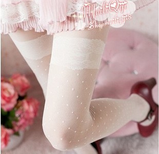 Free Shipping Sexy women's dot high elastic thigh stockings Lace floral design dot thigh high stockings 2 colors