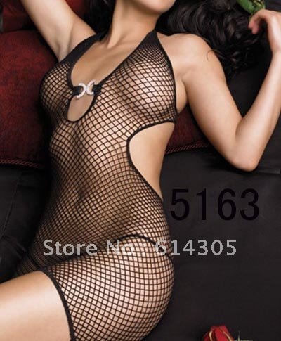 Free Shipping Sexy Women's Halter See Though Mini Black Nets Dress+G-string Sets Intimate Underwear Sleepwear Free Size 5163
