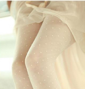Free Shipping Sexy women's white dot pantyhose High elastic lace socks
