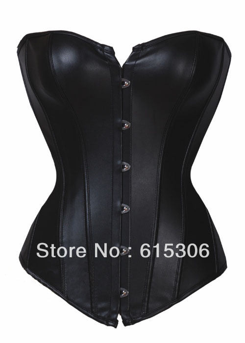 Free shipping Sexy Women Strapless Black Lace up Faux Leather Corset Bustier Overbust Top