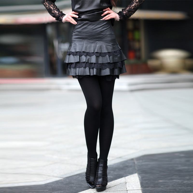 free shipping Sheep 2012 autumn sheepskin genuine leather skirt half-length short skirt layered dress lace 316