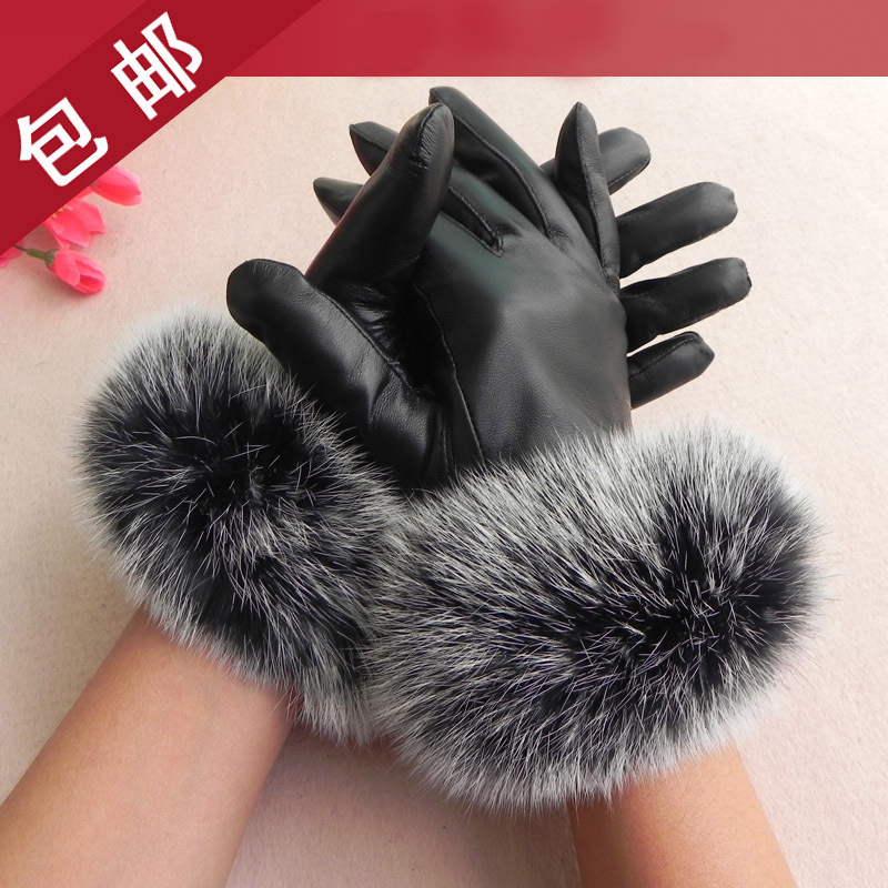 Free Shipping Sheepskin Women's Glove Genuine Leather Full Finger Gloves For Fashion Ladies Nice Rabbit Fur Woman's Glove