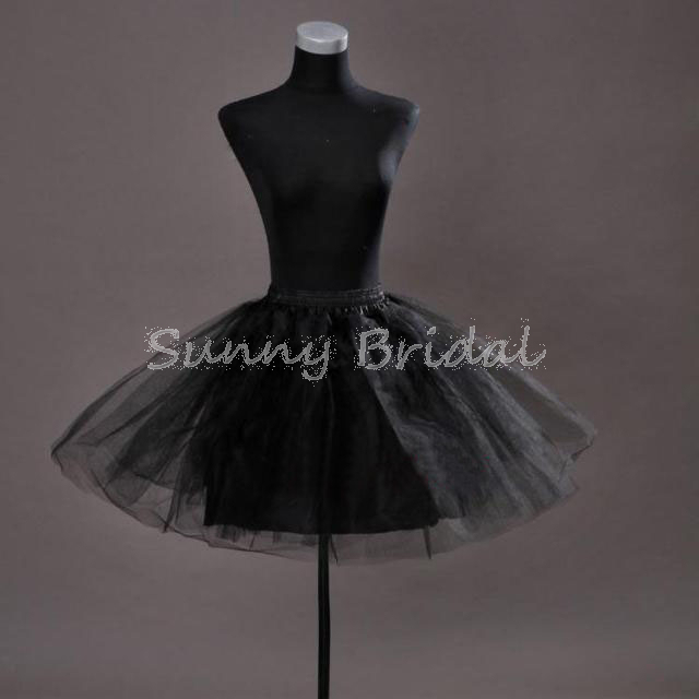 Free Shipping Short 3 Layers No Hoop Black Bridal Petticoat Crinoline Hoopskirt with Hard Tulle--HS03