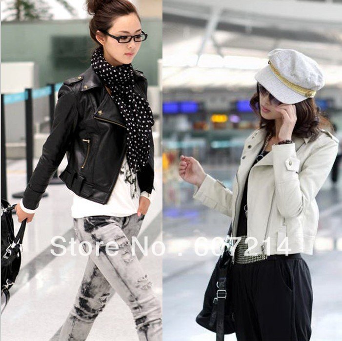 Free shipping short Coat / PU leather women jacket 2-color 2-size M, L