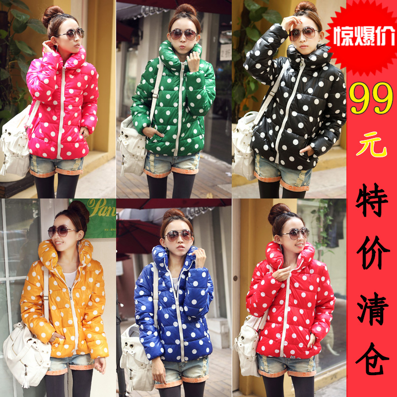 free shipping short design cotton-padded jacket cotton-padded coat female stand collar polka dot wadded jacket women's