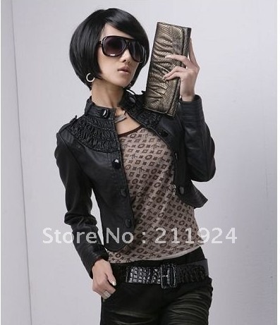 Free shipping Short design slim motorcycle jacket PU clothing leather jacket coat 2012 autumn women's