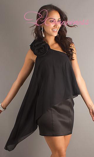 Free Shipping Short One Shoulder Black Mystic Downtown Dress plus size bridesmaids gowns