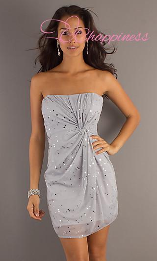 Free Shipping Short Silver Cocktail Dress one shoulder prom dresses