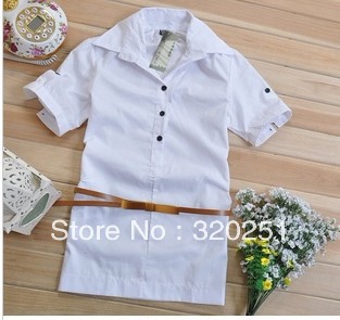 free shipping short-sleeved shirt. White  with The belt casual  fashion shirt  a609 of