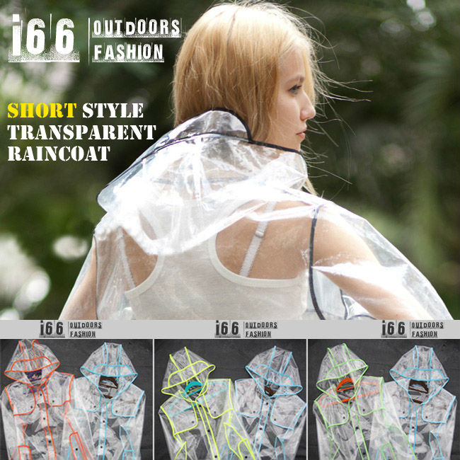 Free shipping SHORT STYLE Unisex Outdoor rain wear Transparent colorful edge raincoat Plastic rain suit (OG-12004) -- 8 colors