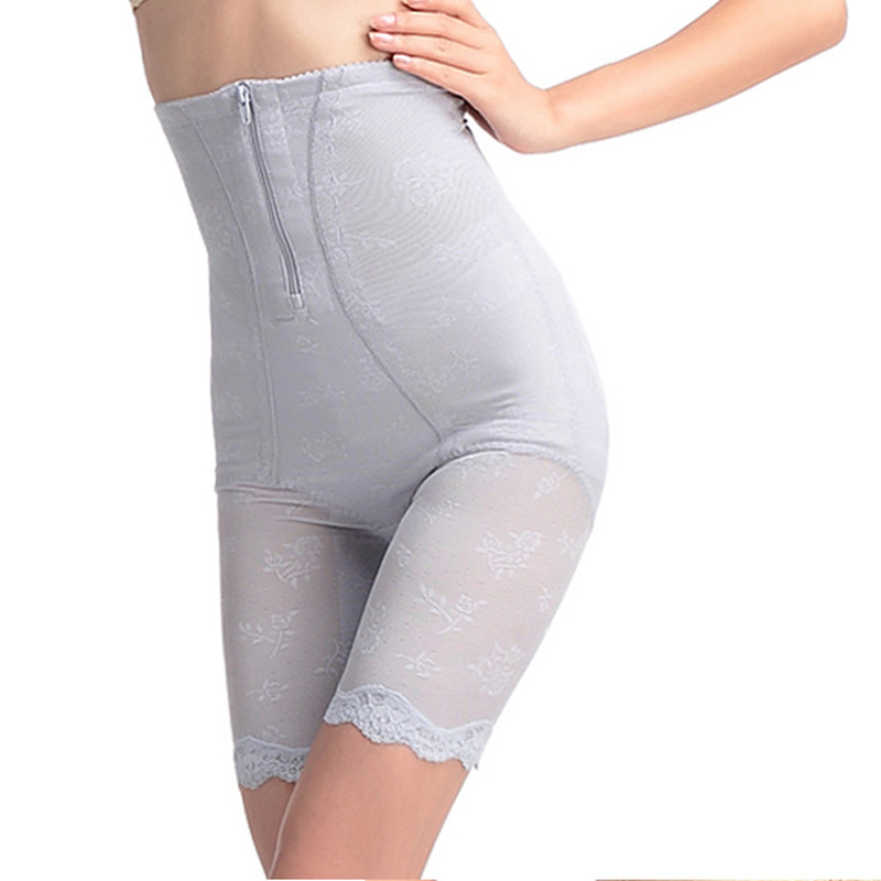 Free shipping Silk breathable high waist body shaping pants plastic pants enhanced breasted zipper adjustable corselets pants