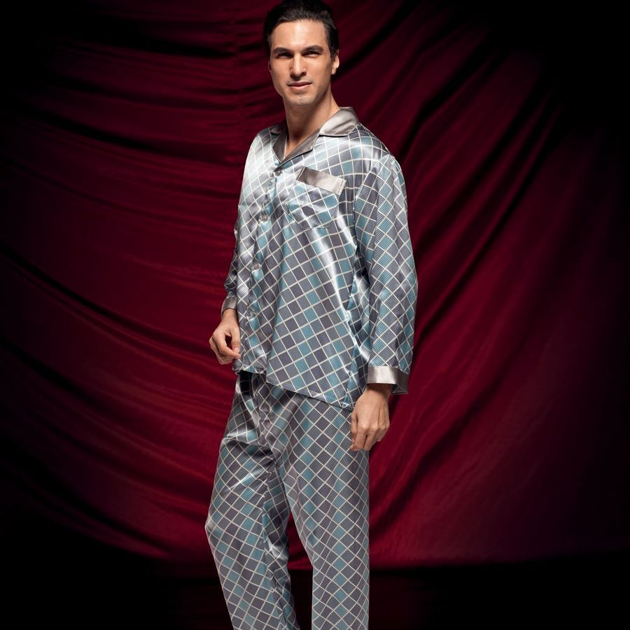 free shipping Silk mulberry silk long-sleeve twinset sleepwear d5012 dulwich fashion check