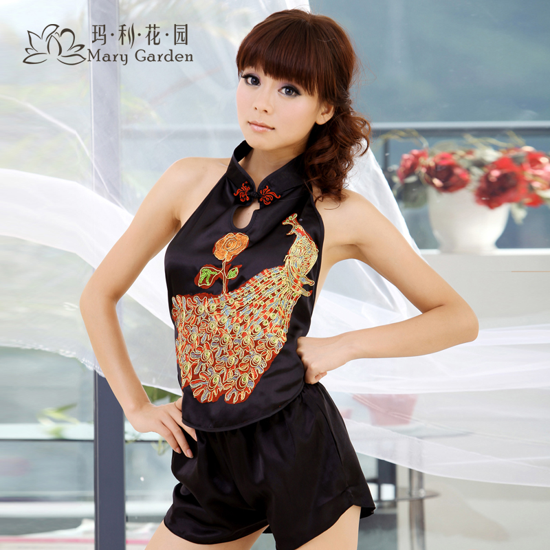 Free shipping Silk Women bride sexy temptation apron set underwear sleepwear