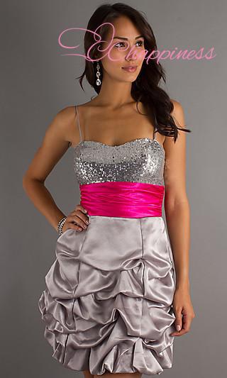 Free Shipping Silver Party Dress with Pink Waist silver party dress