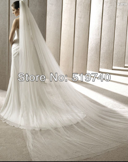 Free Shipping Simple White Two-Layer Bead Edge Cathedral Length Tulle Wedding Veils With Comb