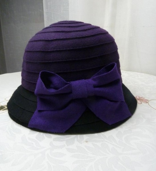 Free Shipping Single 2013 elegant color block wool hat women's autumn and winter bucket hats bucket hat woolen fedoras bow