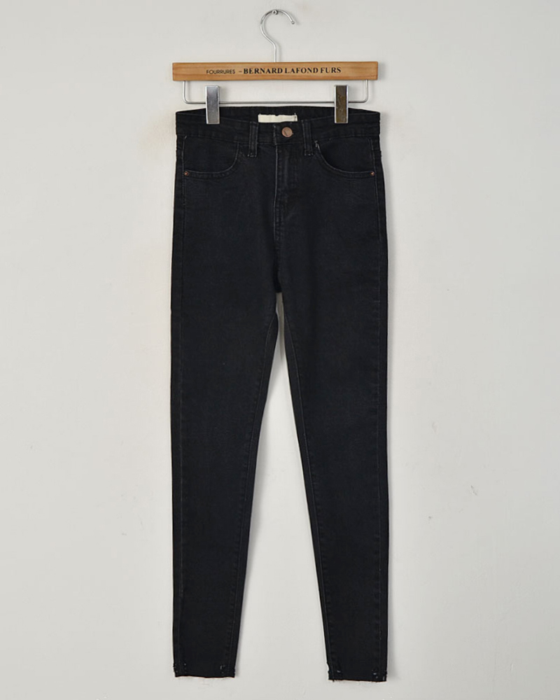 Free Shipping Single basic all-match black slim single-button elastic high waist skinny jeans pants wholesale