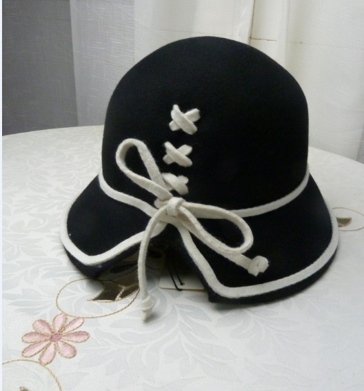Free Shipping Single elegant pure woolen fedoras cross straps bow hat women's