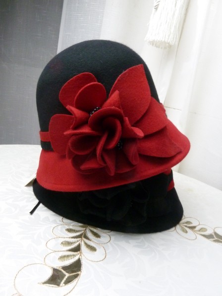 Free Shipping Single small flower double colorant match fedoras basin hat wool high quality woolen cap autumn and winter