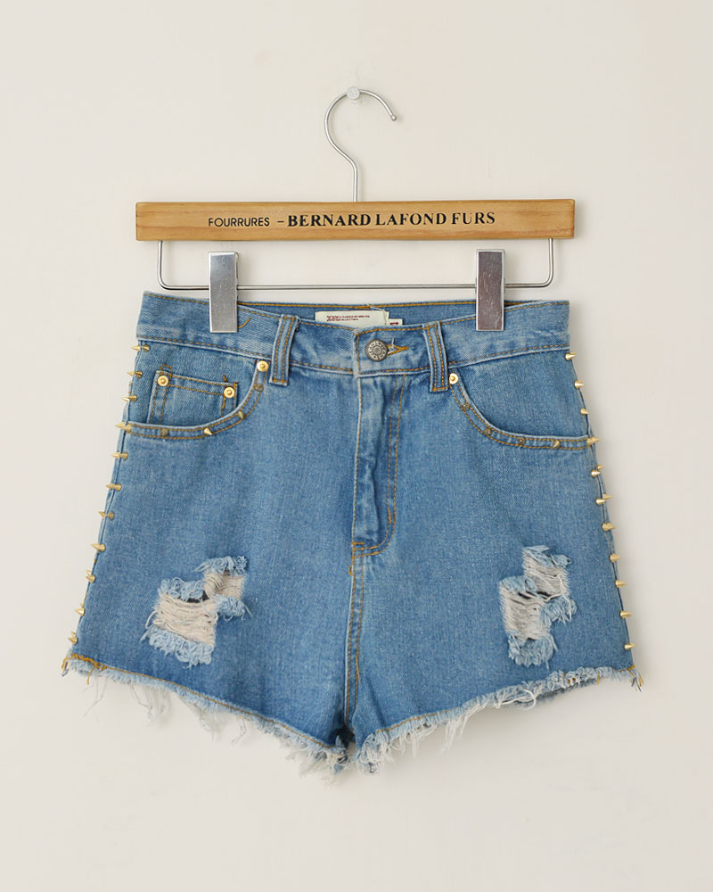 Free Shipping Single spring and summer cool rivet bl hole laciness high waist denim shorts women's 2 wholesale